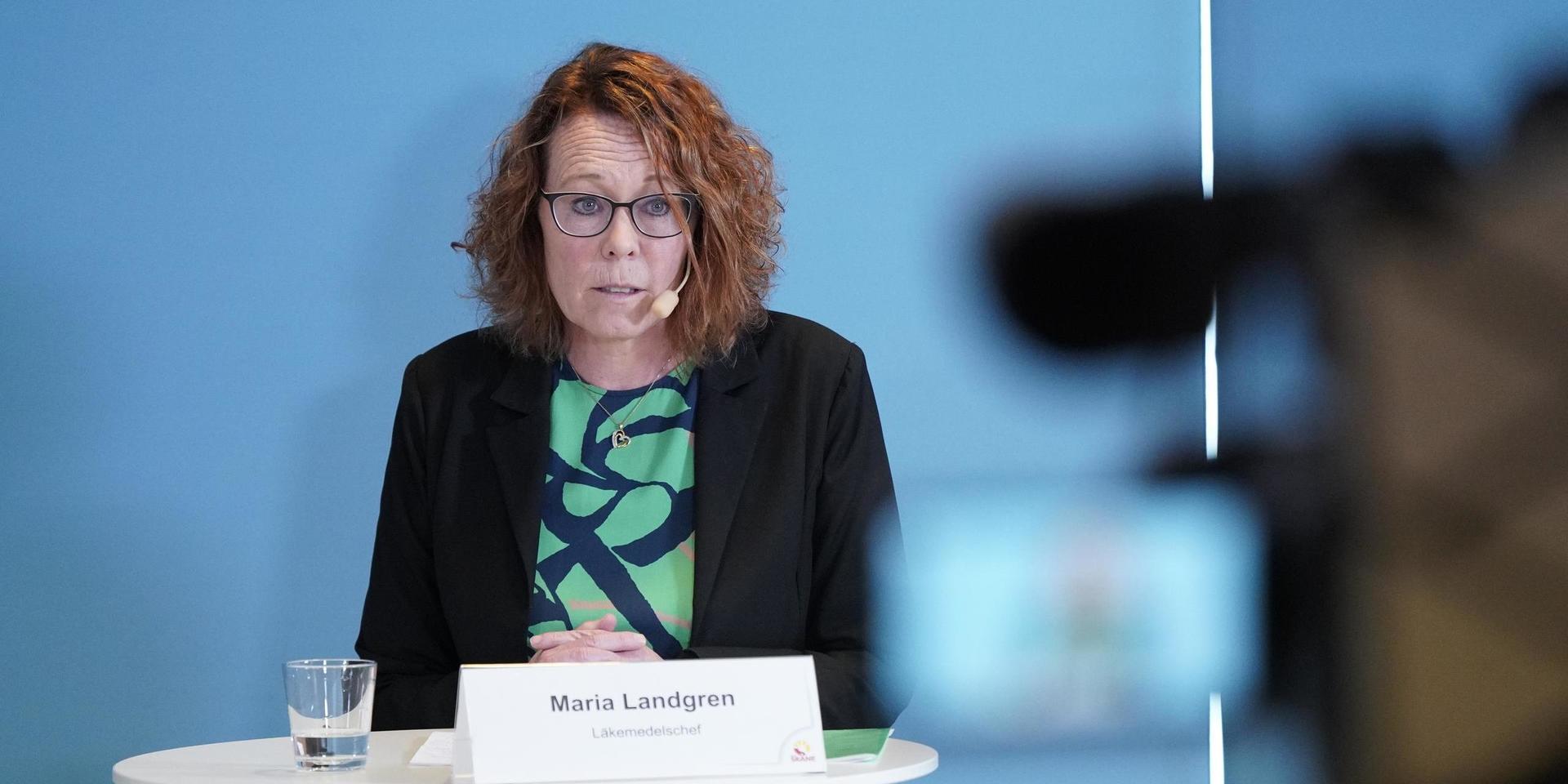Regions Skånes vaccinsamordnare Maria Landgren under onsdagens presskonferens om pandemiläget i regionhuset i Dockan i Malmö.