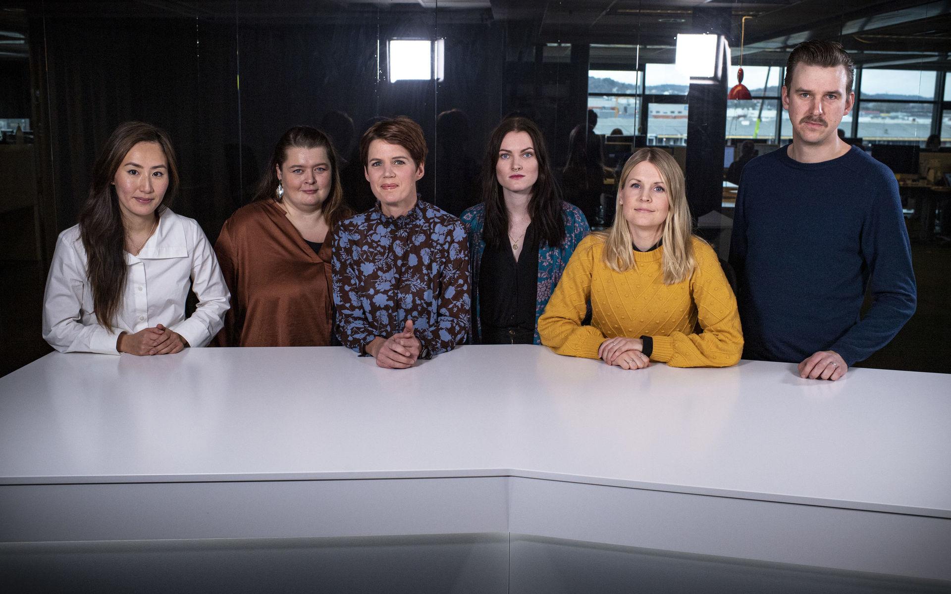 Tv-hubben. Från vänster: Elin Georgsson, Louise Sandborg, Kristina Petersen, Sofie Grabo, Karin Jansson, Svante Larsson.