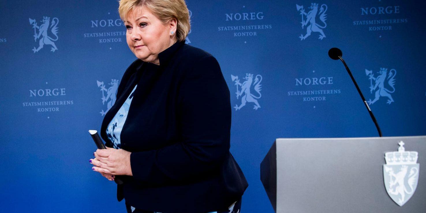 Erna Solberg vill inte svara på frågor om den spionanklagade norrmannen i Moskva. Arkivbild.