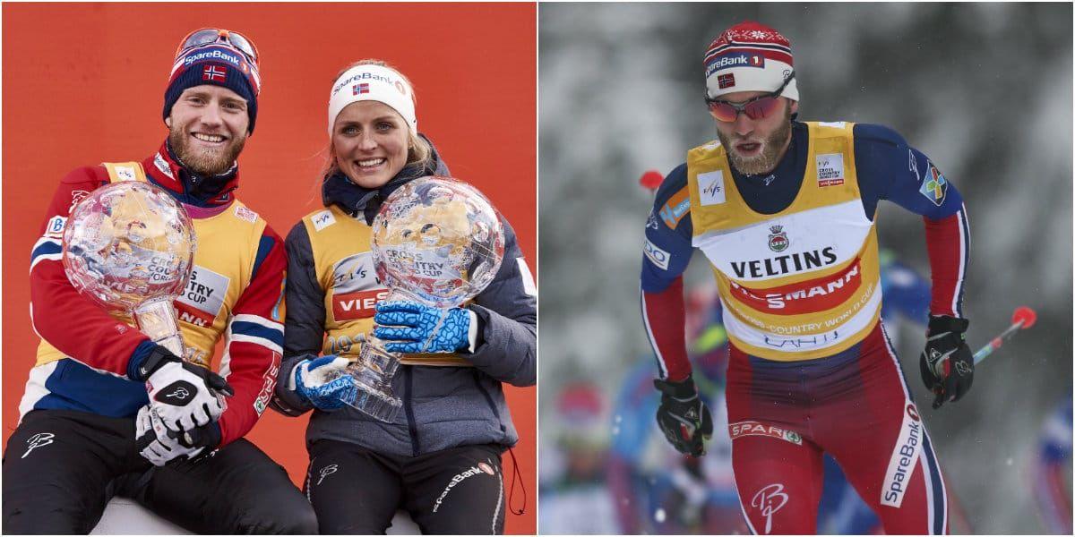 Till vänster jublar Martin Johnsrud Sundby och Therese Johaug efter Tour tour Canada-segrarna i mars i slutet av förra säsongen.