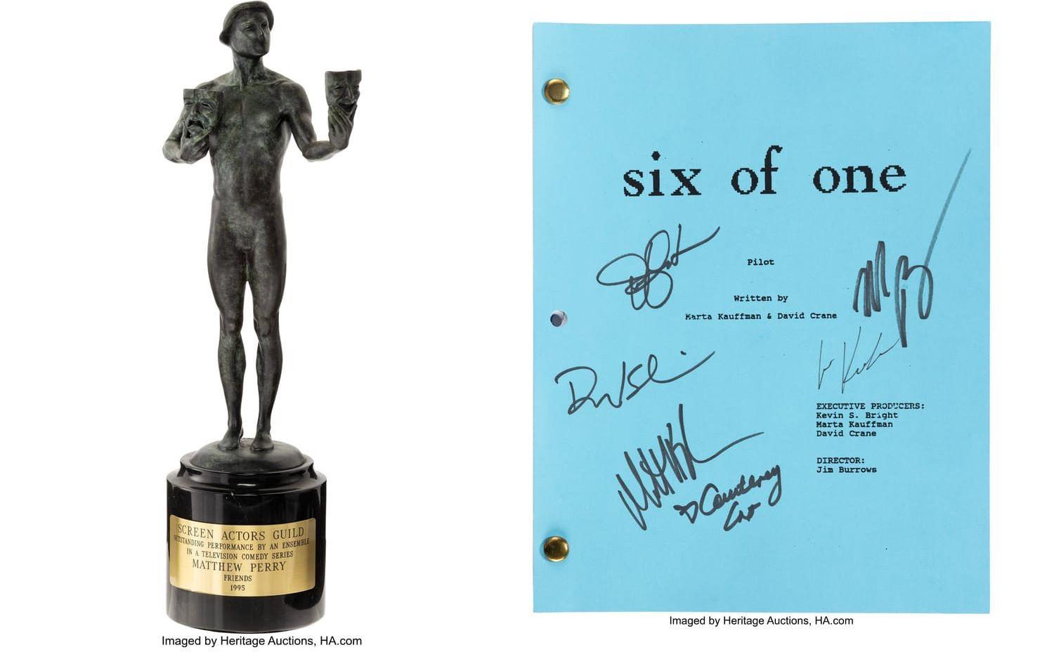 Matthew Perrys SAG Award och manuset till allra första avsnittet av "Vänner" finns bland de föremål som auktioneras ut. 