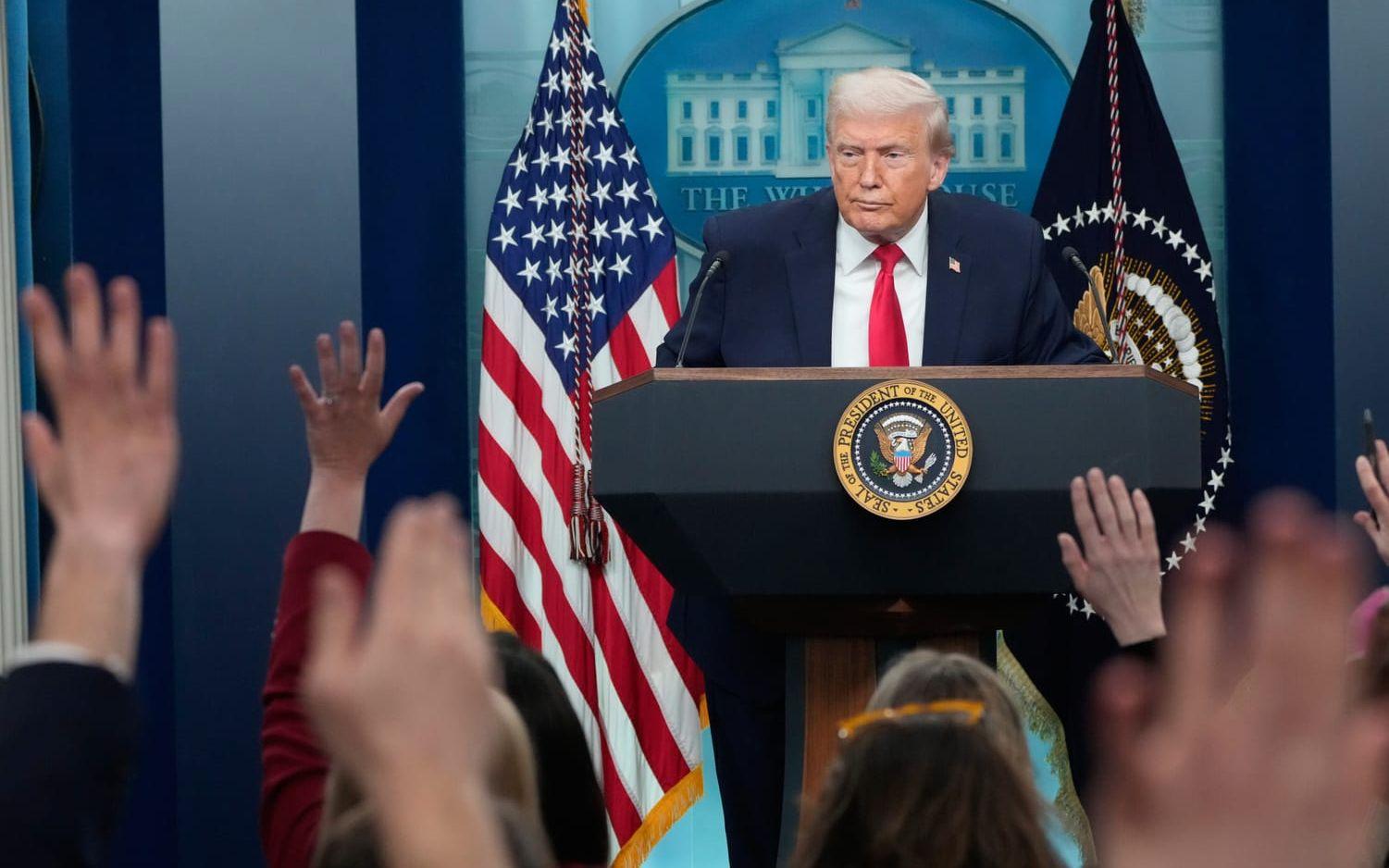 President Donald Trump under en pressträff i Vita huset 20 januari. 