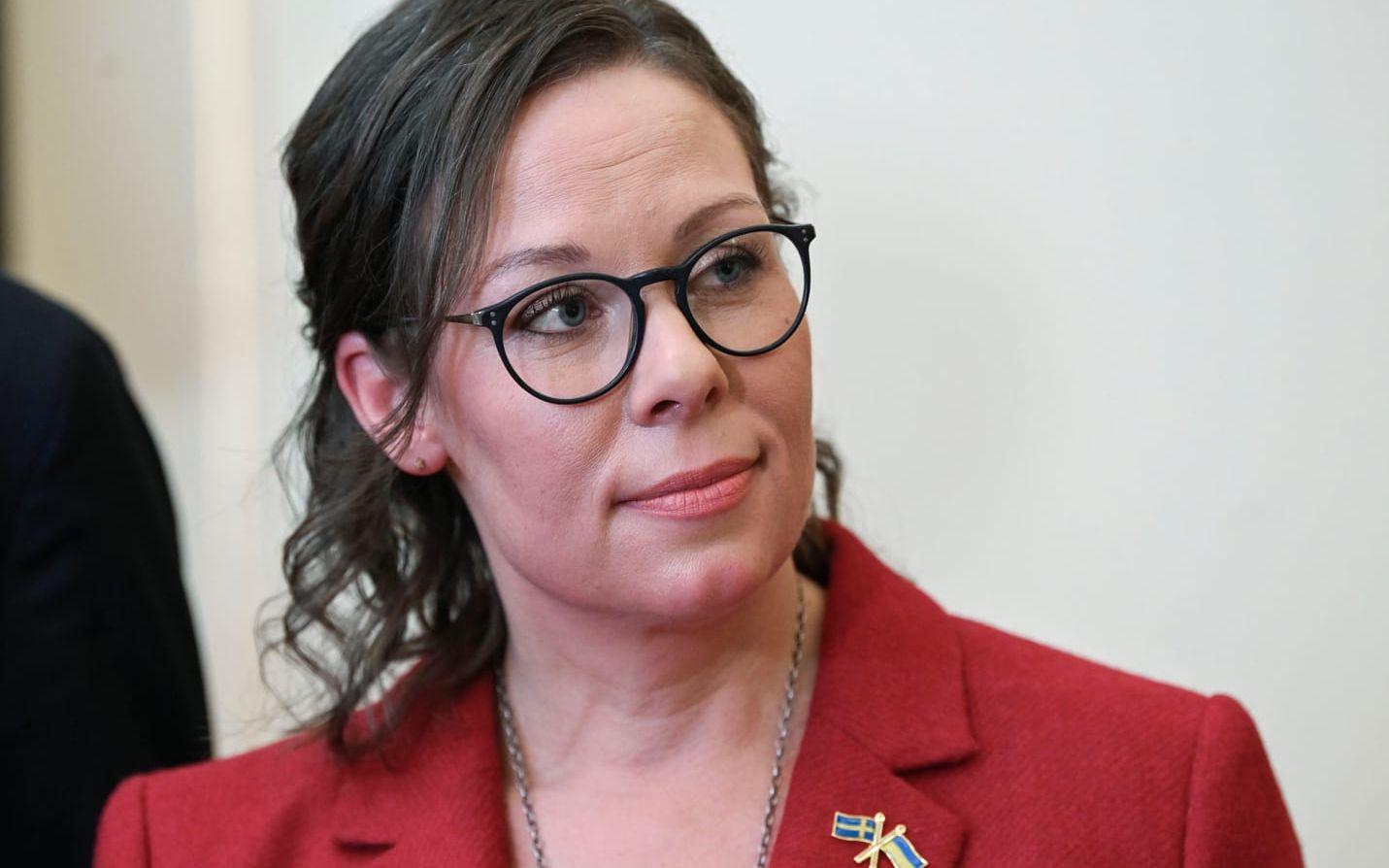 Migrationsminister Maria Malmer Stenergard (M) möter medier på en pressträff där nya statsråden i regeringen presenteras.