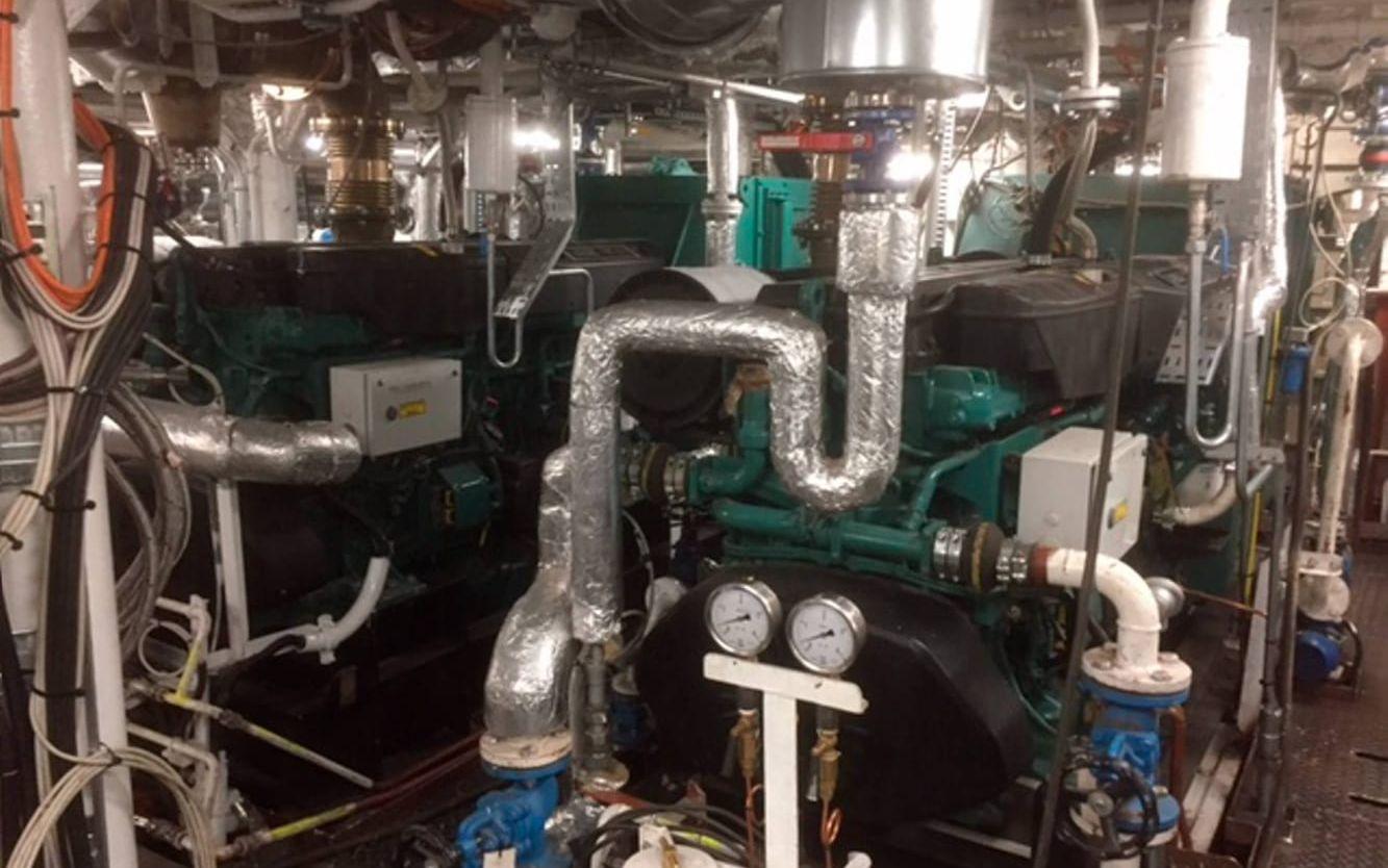 Maskinrummet på nya Skagerak har fyra dieselgeneratorer för framdrift. Bild: GU