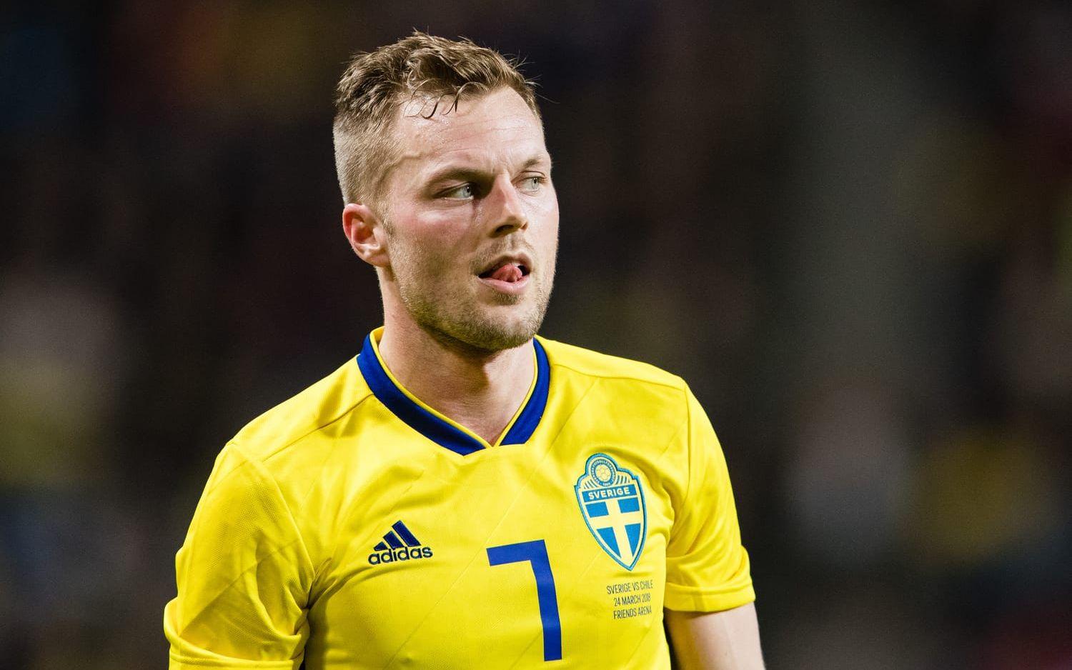 Sebastian Larsson under träningslandskampen mellan Sverige och Chile