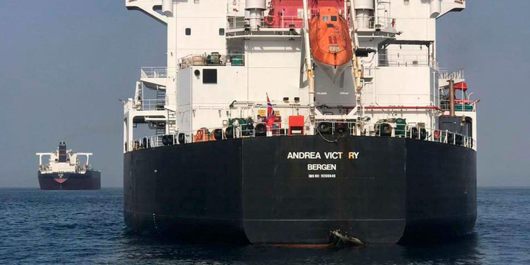Det norskregistrerade tankfartyget MT Andrea Victory utanför Fujairah.