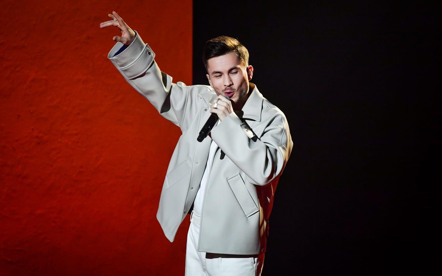 Paul Rey gick till final i Melodifestivalen 2021 med låten ”The missing piece”. Här syns han under ett genrep. Arkivbild. 