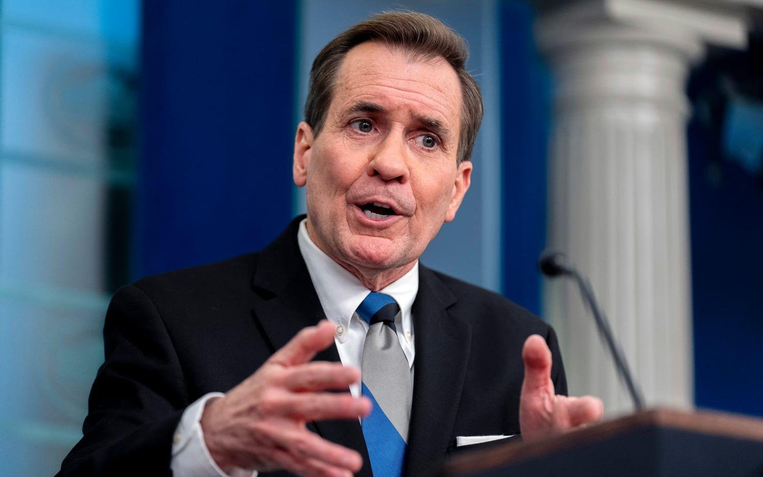 John Kirby, talesperson för USA:s nationella säkerhetsråd, under presskonferensen i Vita huset.