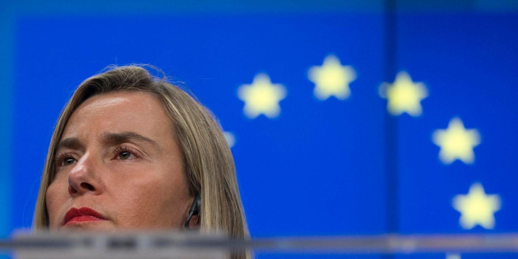EU:s utrikeschef Federica Mogherini uttalar sig om Libyen sedan Frankrike och Italien kunnat enas om ett uttalande. Arkivbild.