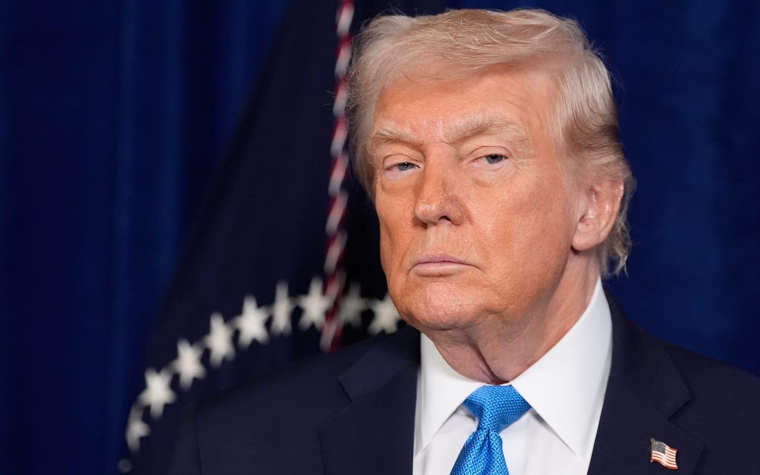 USA:s president Donald Trump under sin presskonferens i Mar-a-Lago i Florida.