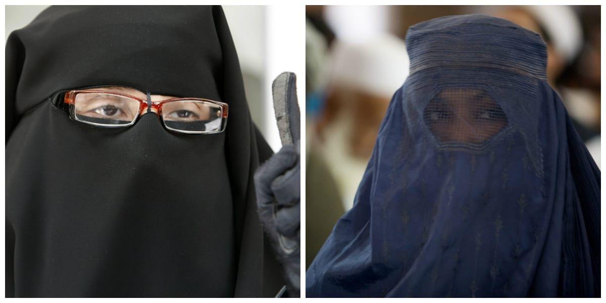 Såväl niqab (vänster) som burka (höger) kommer att förbjudas om lagförslaget går igenom. Kollage: GP Bilder: TT