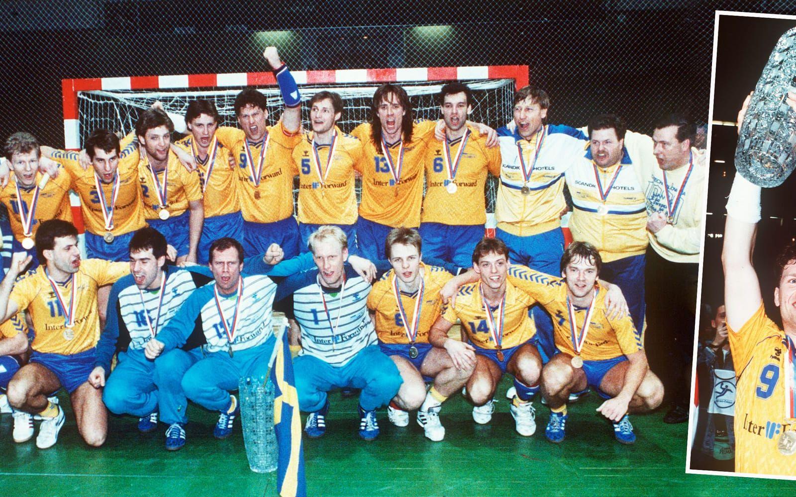 1990. Lagkaptenen Björn Jilsén förde Sverige till VM-guld i Tjeckoslovakien. Foto: Bildbyrån