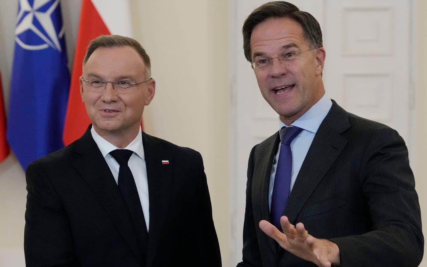 Polens president Andrzej Duda och Natos generalsekreterare Mark Rutte.