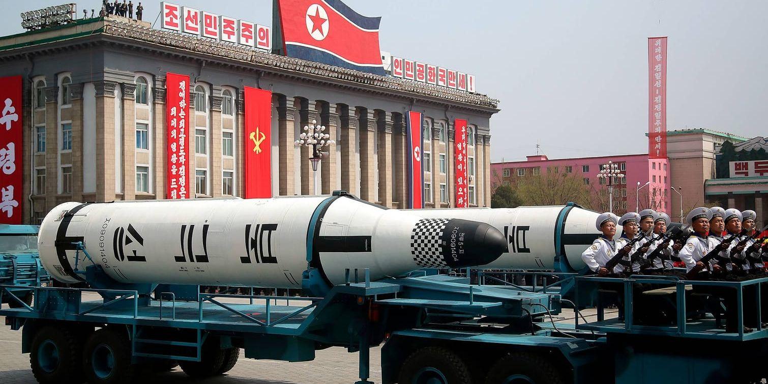 Nordkorea visade upp ballistiska robotar, av en typ som kan avfyras från ubåtar, i samband med högtiden Solens dag.