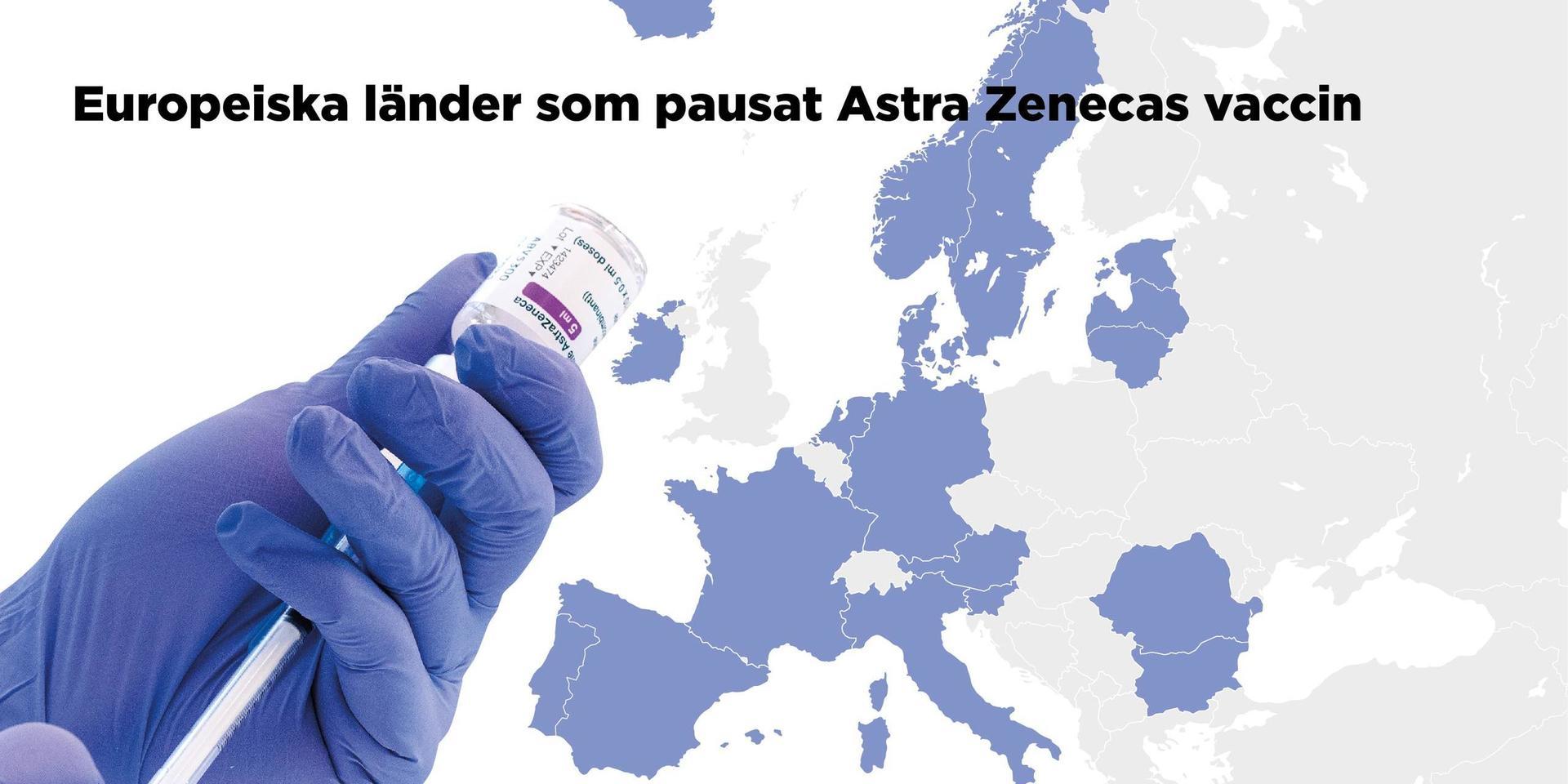 Karta som visar europeiska länder som har pausat Astra Zenecas vaccin.