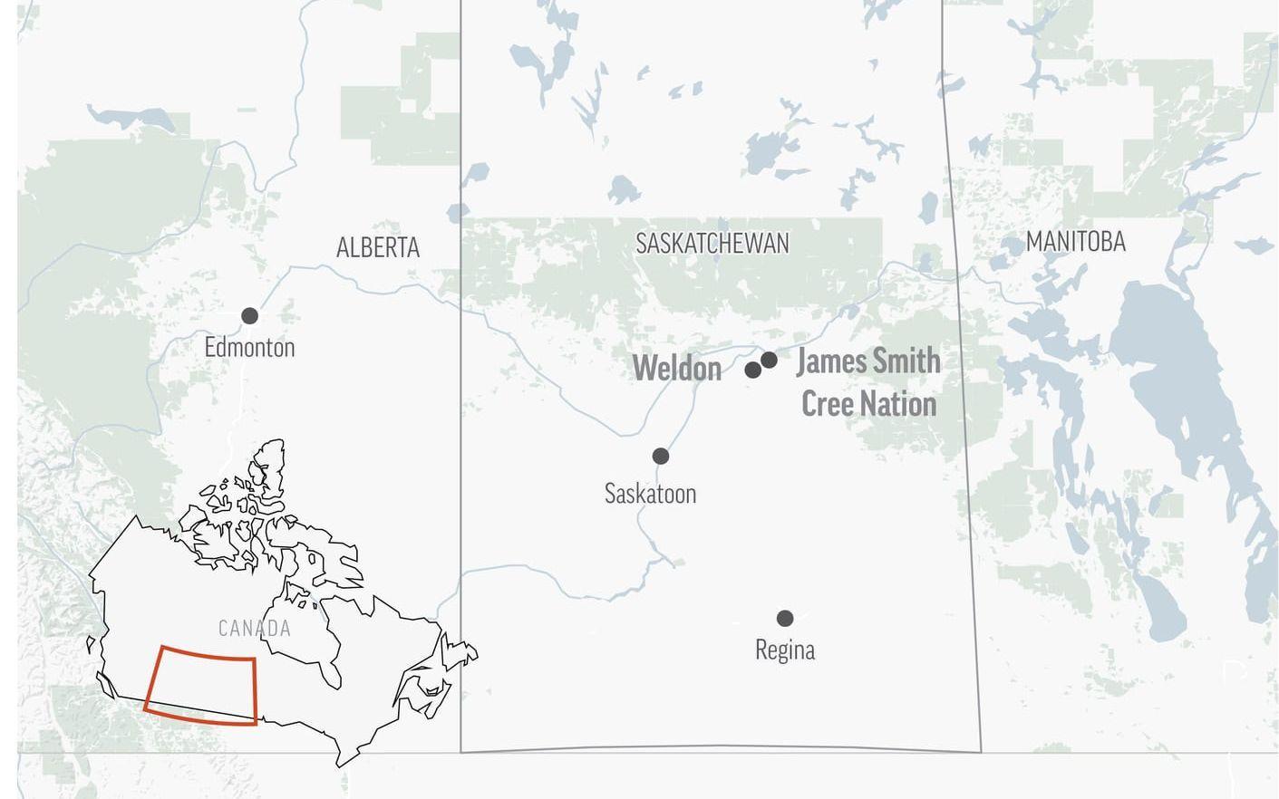 Enligt Blackmore ska samtliga offer ha hittats vid tretton olika brottsplatser i småsamhällena James Smith Cree Nation och Weldon.