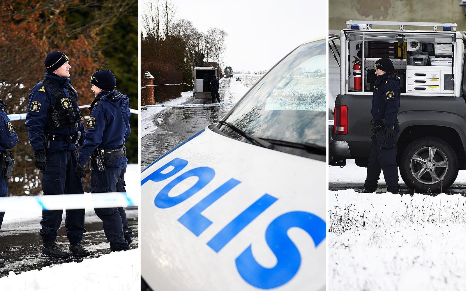 Tre män hittades döda den 10 februari under oklara omständigheter i ett hus i Skivarp i Skåne. En misstänkt anhölls inledningsvis för trippelmord. FOTO: TT
