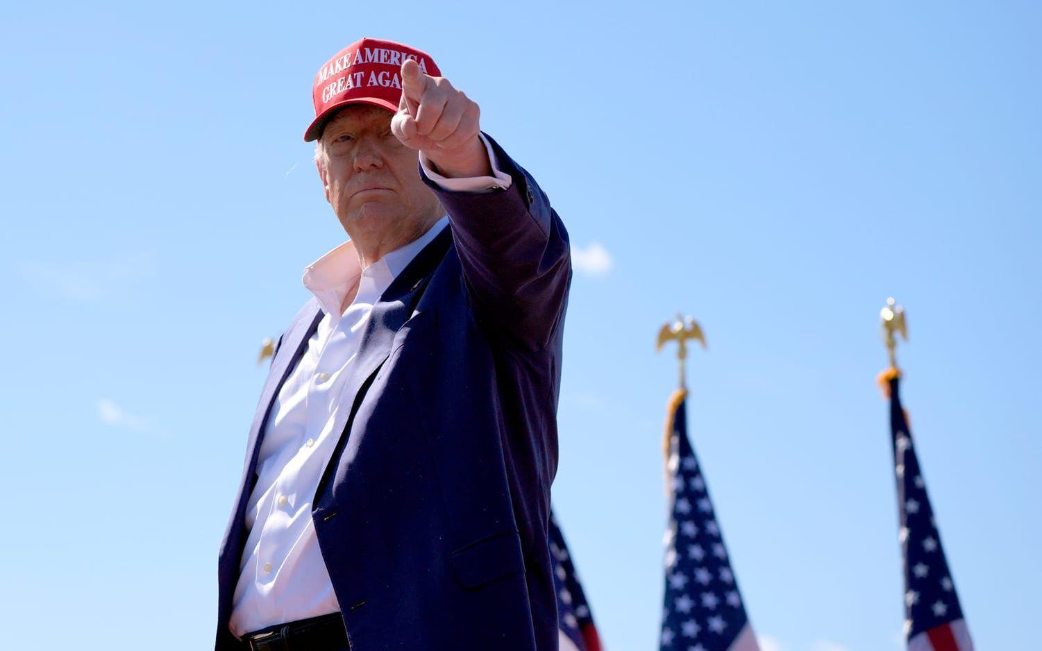 Donald Trump under ett kampanjmöte i Wisconsin på lördagen.