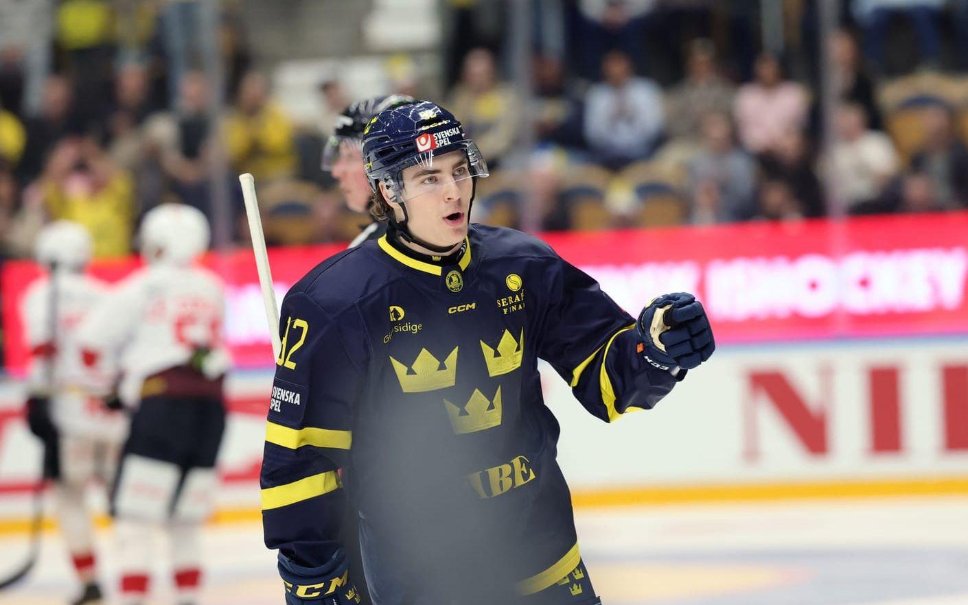 Liam Öhgren satte kvitteringen till 1–1 mot Finland i Fortuna Hockey Games. Arkivbild.
