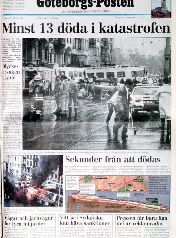 Göteborgs-Postens förstasida dagen efter olyckan. 