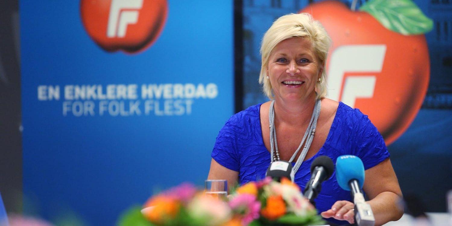Siv Jensen, partiledare för Fremskrittspartiet samt Norges finansminister. Arkivbild från 2014.