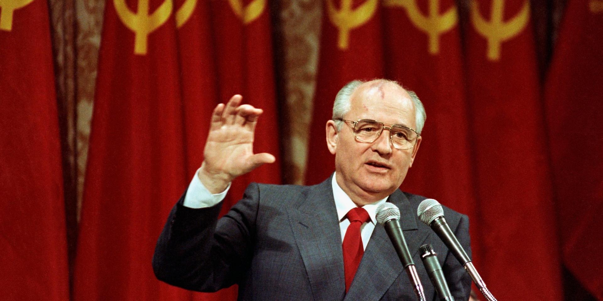 Sovjetunionens sista ledare Michail Gorbatjov blev 91 år gammal. Bilden togs då han höll tal i San Francisco den 5 juni 1990.