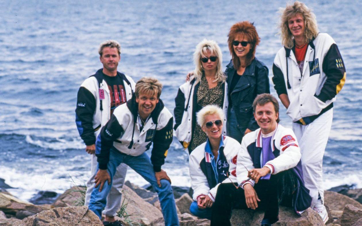 Björn Skifs skapade konceptet Badrock, här sommaren 1988 med Mike Watson, Louise Hoffsten, Anne-Lie Rydé och Tommy Nilsson. Sittande fr. v: Marie Fredriksson och Mats Ronander.
