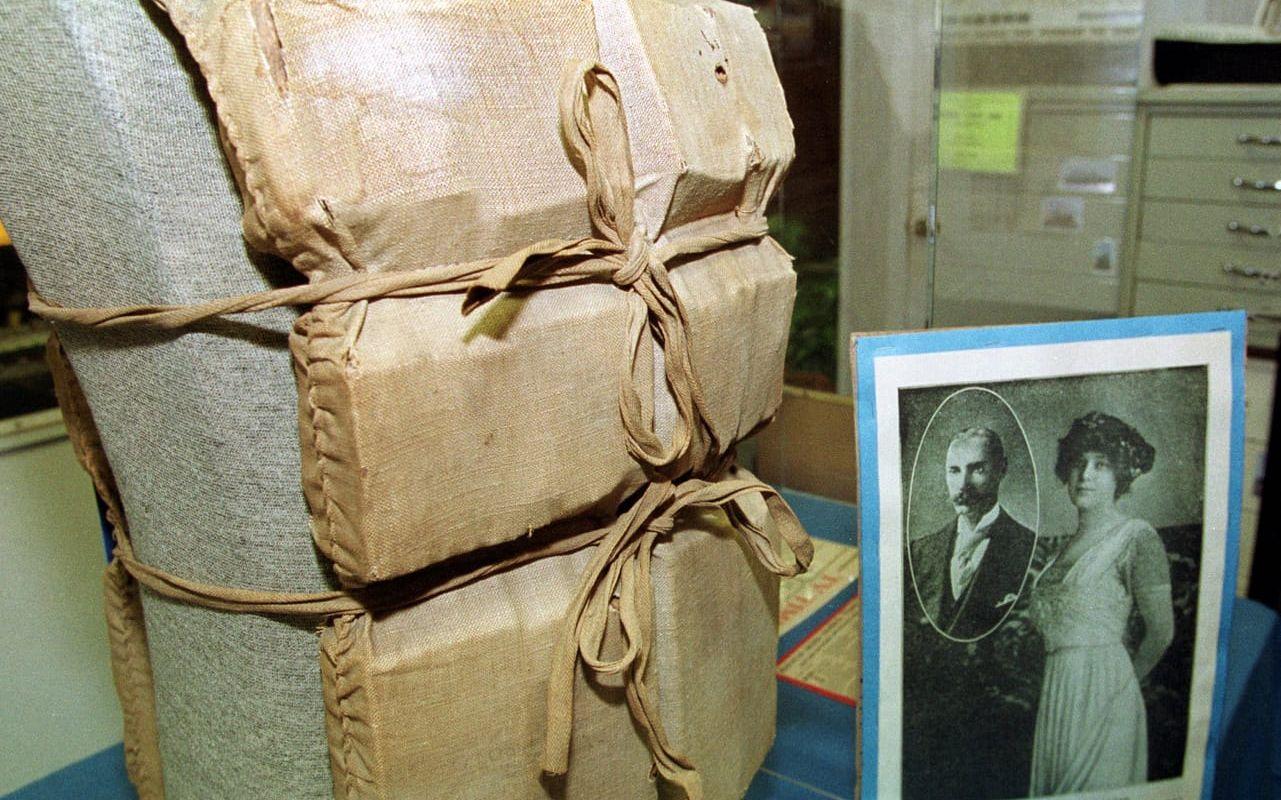 En flytväst av samma modell på Titanic-museet i amerikanska Springfield. Arkivbild.