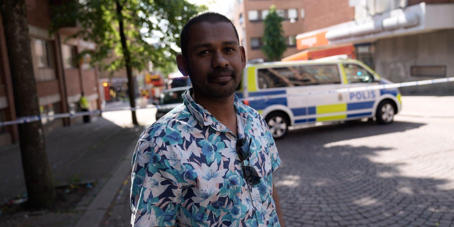 Don Chamara har erfarenhet från hotelljobb tidigare, och har utbildats i brandsäkerhet. Han kände sig aldrig orolig utan kunde hjälpa till att evakuera gäster på Townhouse i centrala Borås.
