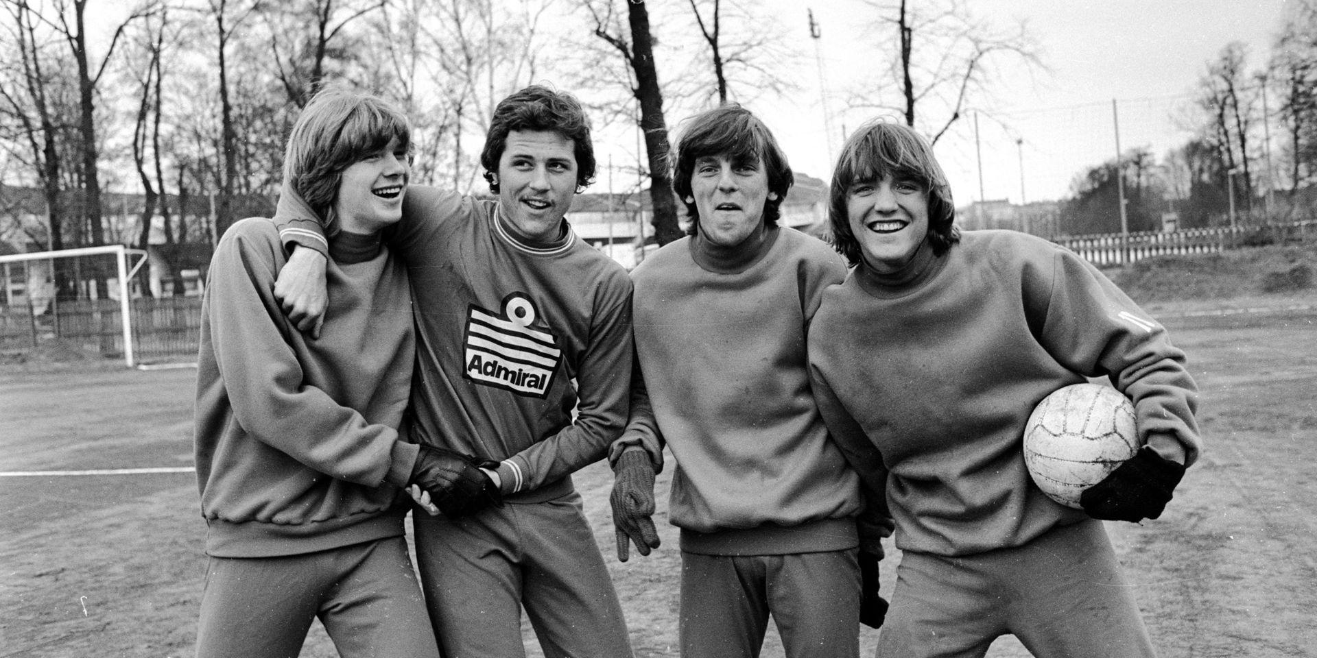 Kvartetten under en träning den 15 mars 1980. Från vänster syns Glenn Strömberg, Glenn Hysén, Glenn Holm och Glenn Schiller.