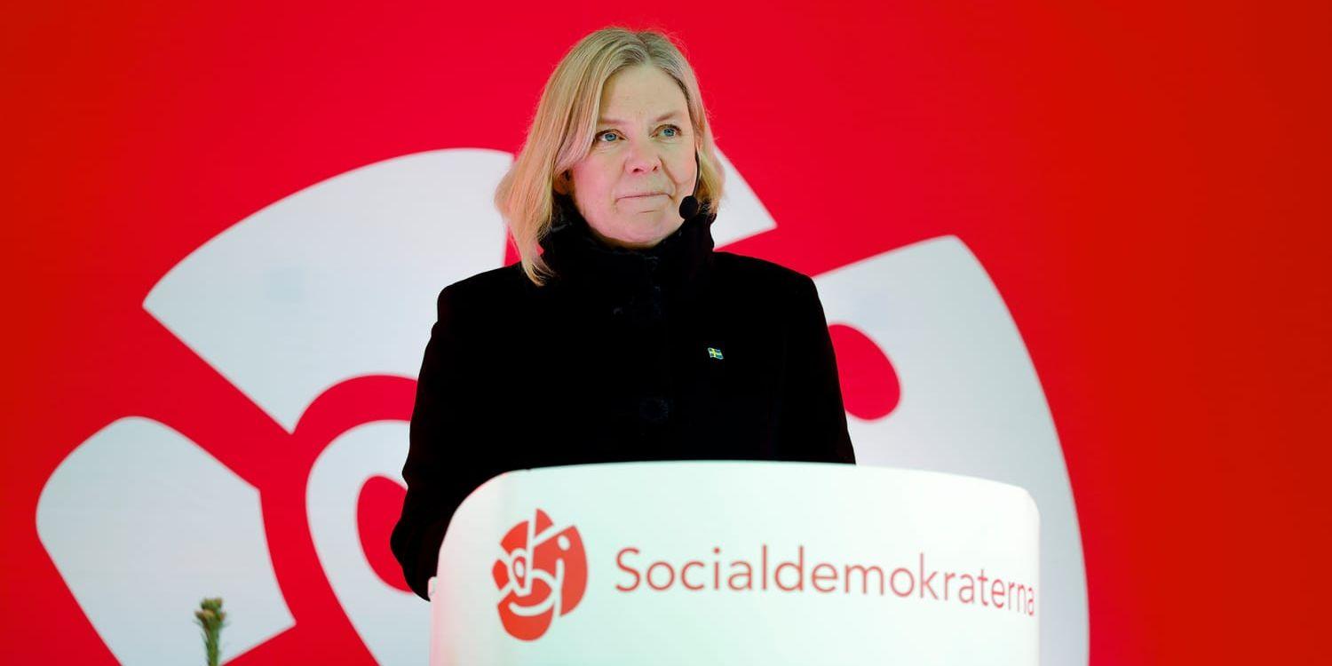 Socialdemokraternas partiledare Magdalena Andersson under jultalet i Solna.