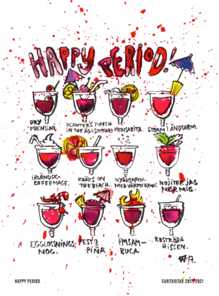En av Helena Winbergs konstverk, föreställande menskoppar som drinkglas. Verket togs bort då det främjade alkoholism.