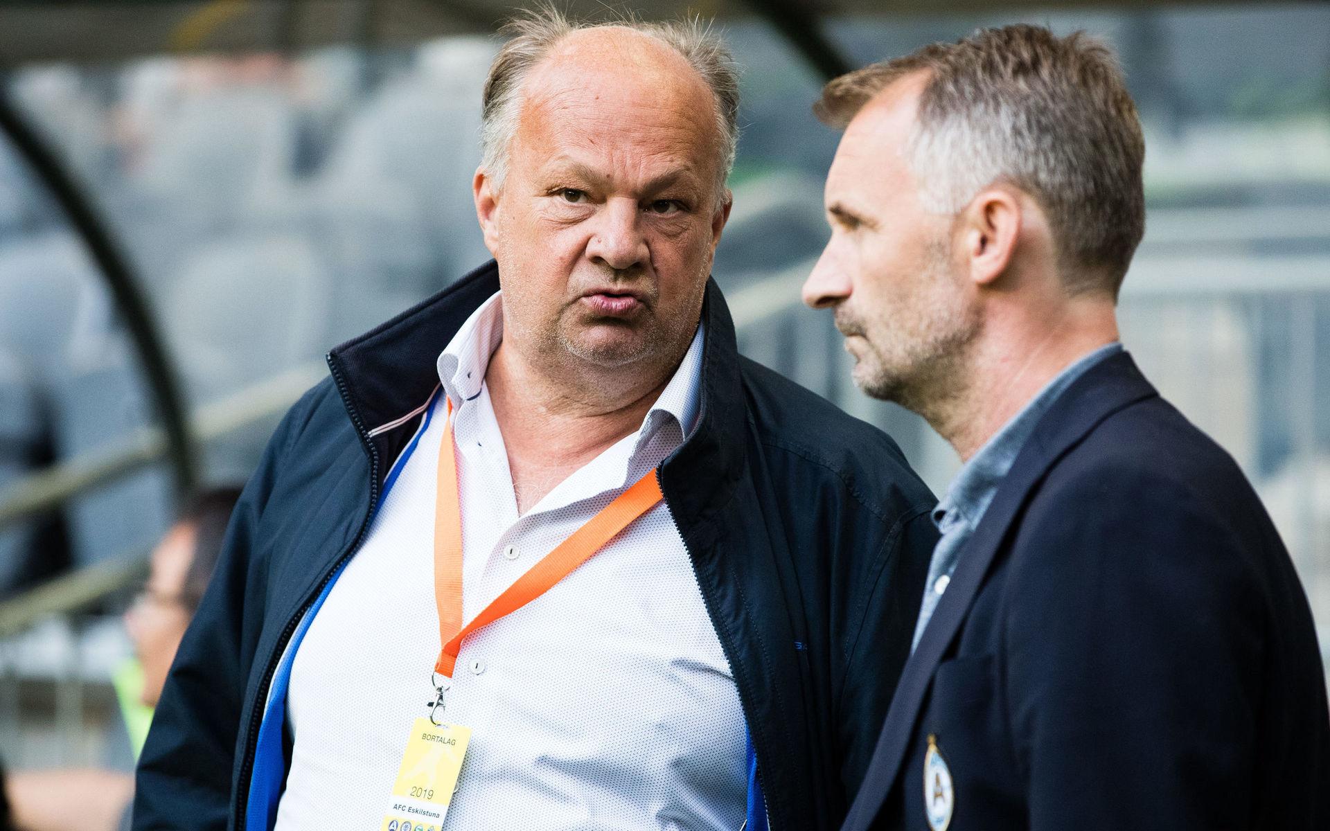 AFC Eskilstunas ordförande Alex Ryssholm och tidigare tränare Nemanja Miljanovic.