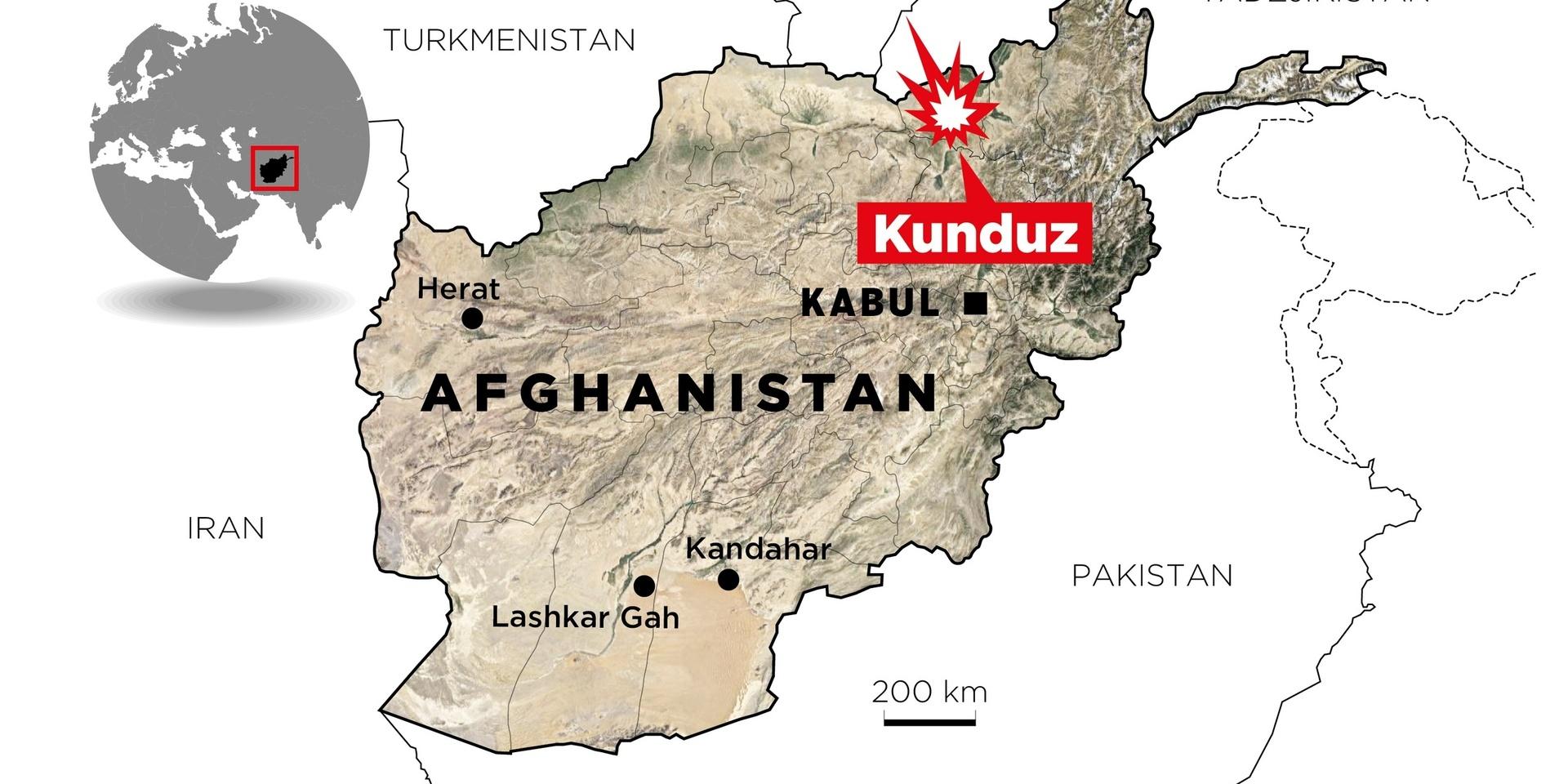 Webbkarta som pekar ut staden Kunduz