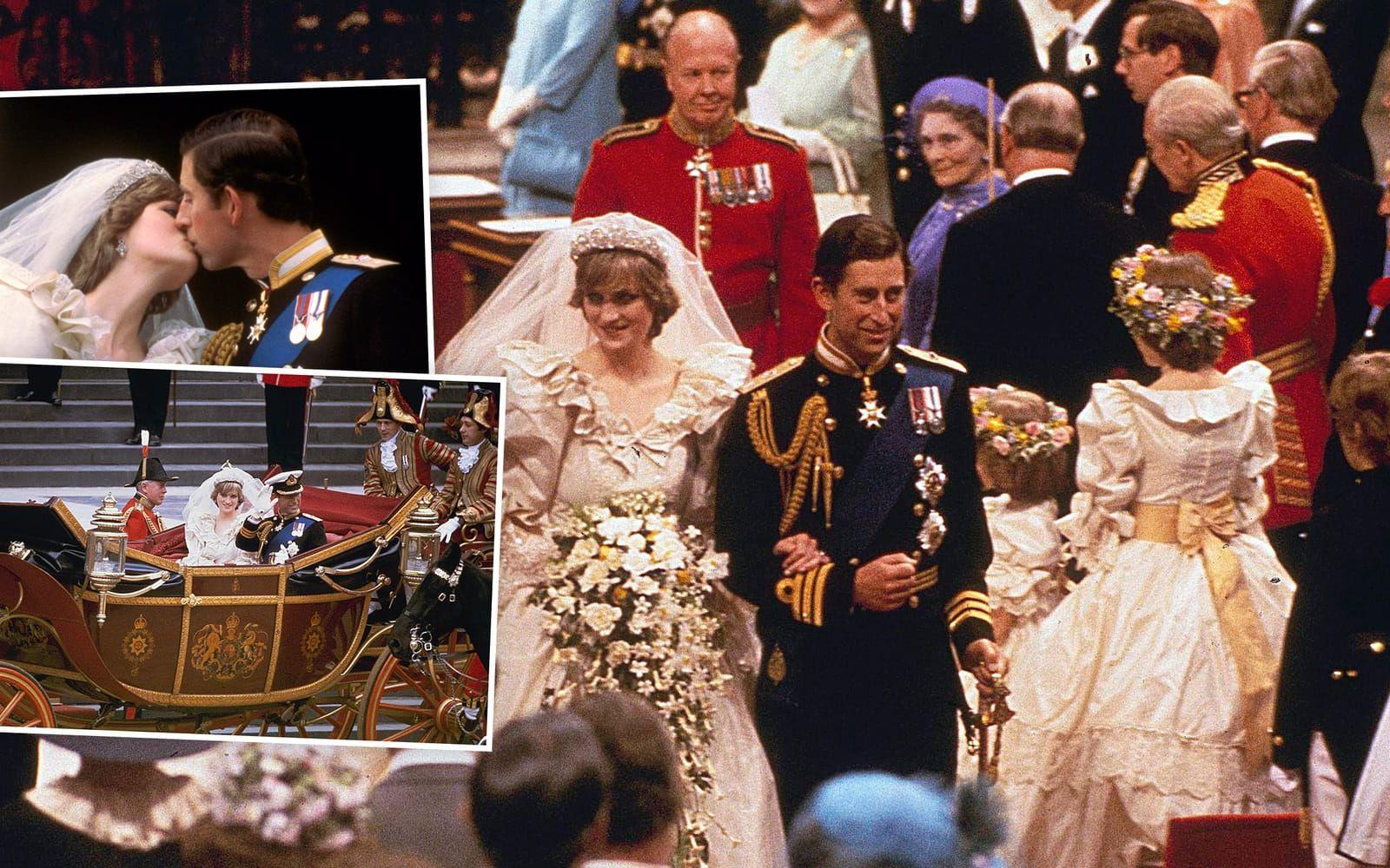 <strong>2. Prins Charles och Lady Diana Spencer 1981.</strong> Än dyrare var det när prins Williams föräldrar prins Charles och Lady Diana gifte sig. Forbes har justerat 1981 års räkning på 48 miljoner dollar till 70 miljoner i dagens dollarvärde vilket motsvarar cirka 620 miljoner svenska kronor. Foto: TT