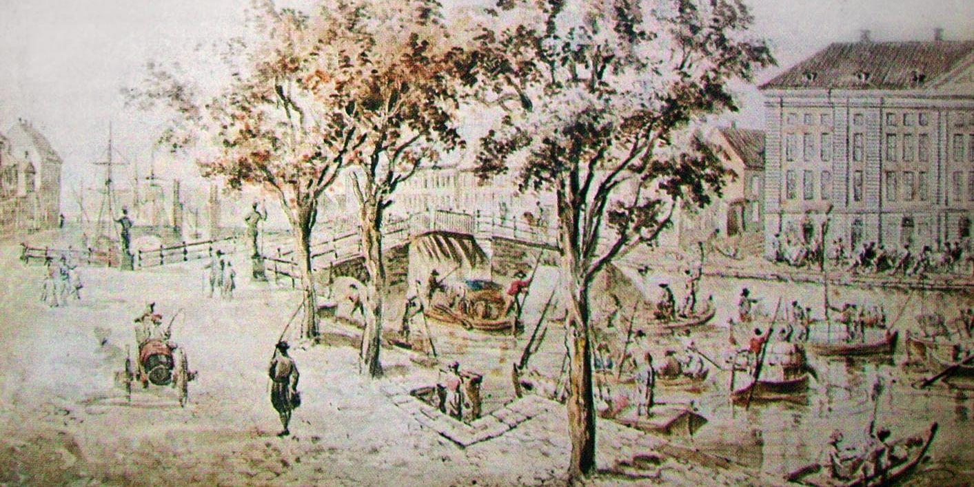 Det är ont om samtida illustrationer som visar större sammanhängande stadsmiljöer Göteborg i början av 1700-talet. Denna akvarell av Elias Martin visar kvarteren runt Stora Hamnkanalen på 1780-talet. Mycket var sig trots allt likt jämfört med sjuttio år tidigare: Göteborg var fortfarande en stad som dominerades av trähusbebyggelse och hamnkanalen var full av hemförarbåtar. Staden var trång och gyttrig. Sjukdomar spreds lätt.