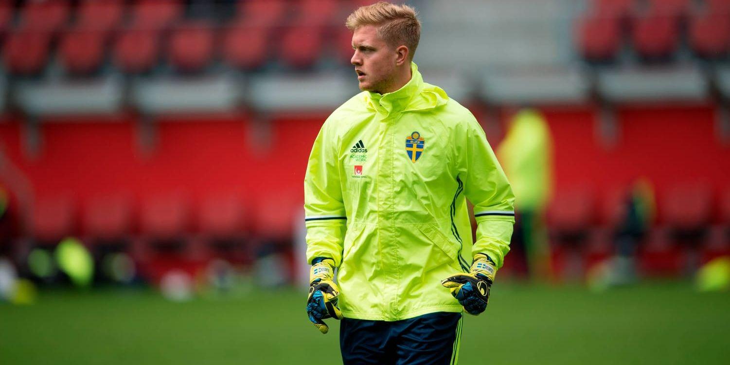 Målvakten Tim Erlandsson under U21-landslagets läger på Olympia i Helsingborg.