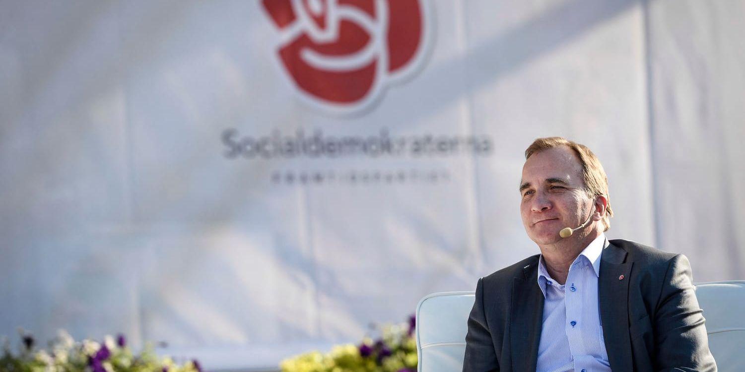 Socialdemokraternas partiledare Stefan Löfven valtalar i Kungsträdgården inför valet 2014. Arkivbild.