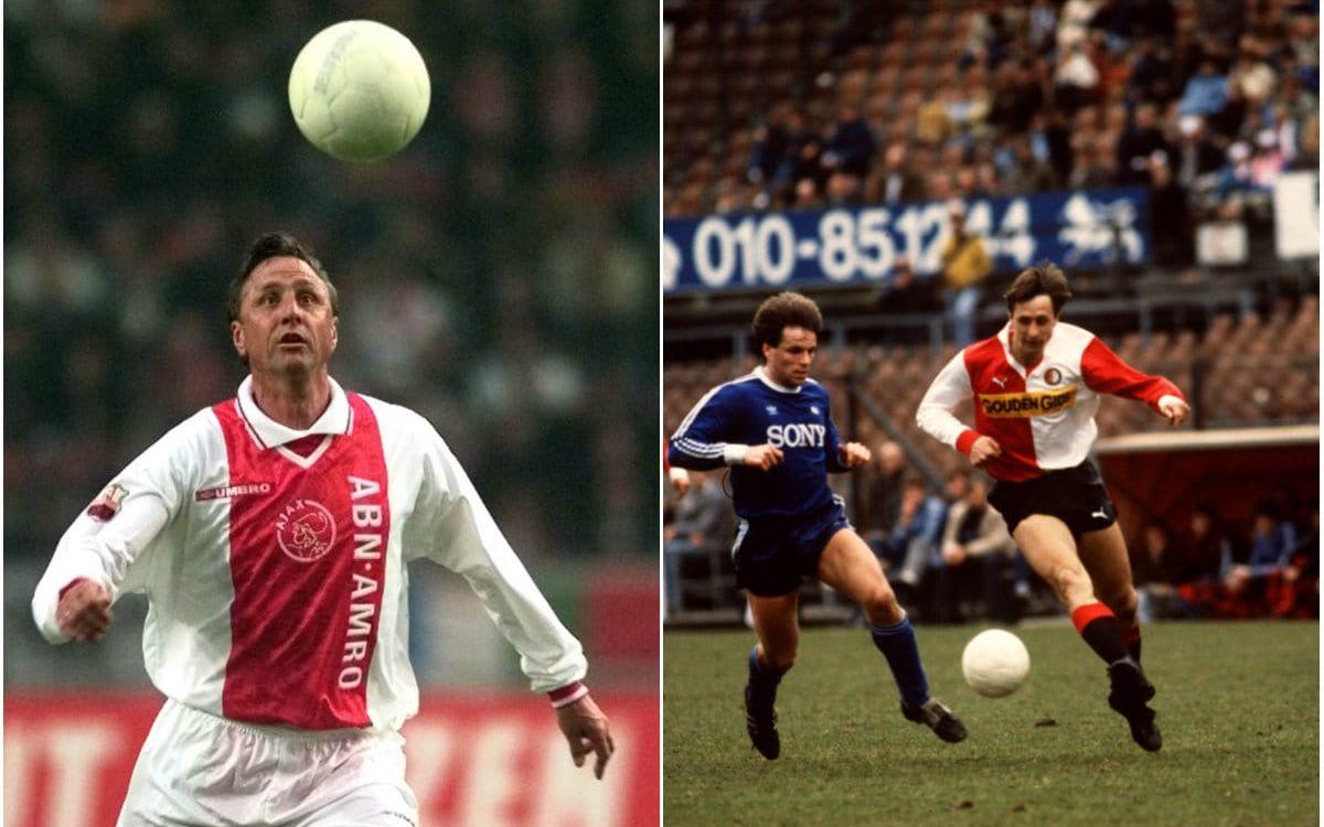 Johan Cruyff hade lekstuga i Ajax i början av sin karriär och blev en klubbikon innan flytten till Barcelona. Hans andra sejour i klubben blev dock bara tvåårig – innan han skrev på för rivalen Feyenoord. Detta då han inte fick ett nytt kontrakt av Ajax och i ilska skrev på för rivalen. Bild: Bildbyrån/TT