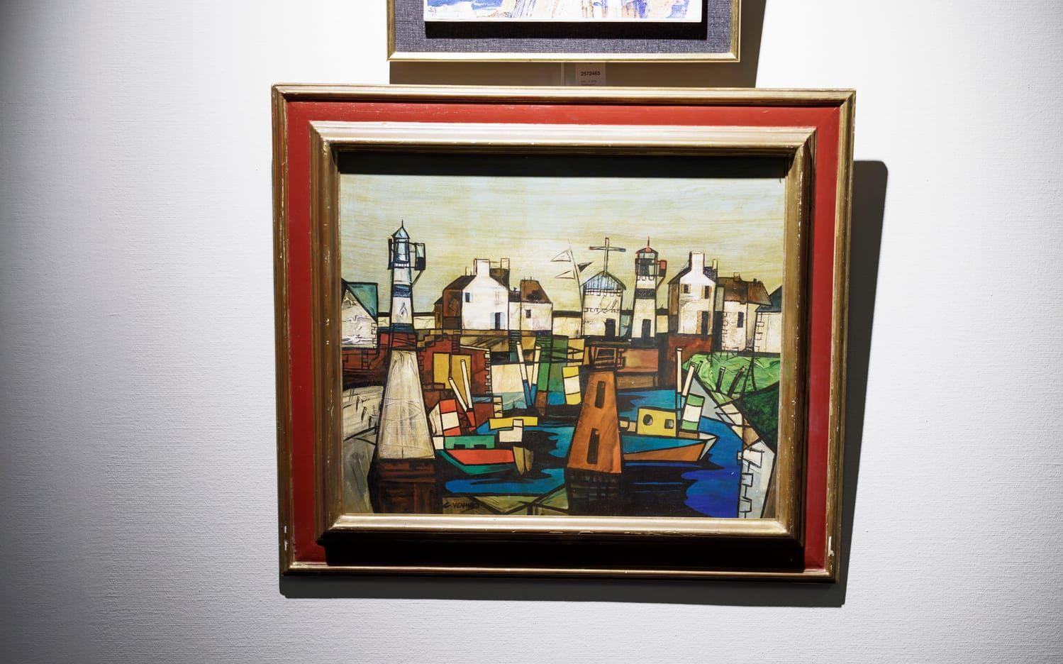 Claude Venards ”Hamnbild med fyrar” är värderad till 25 000 kronor. Den kubistiska stilen påminner om Picasso.