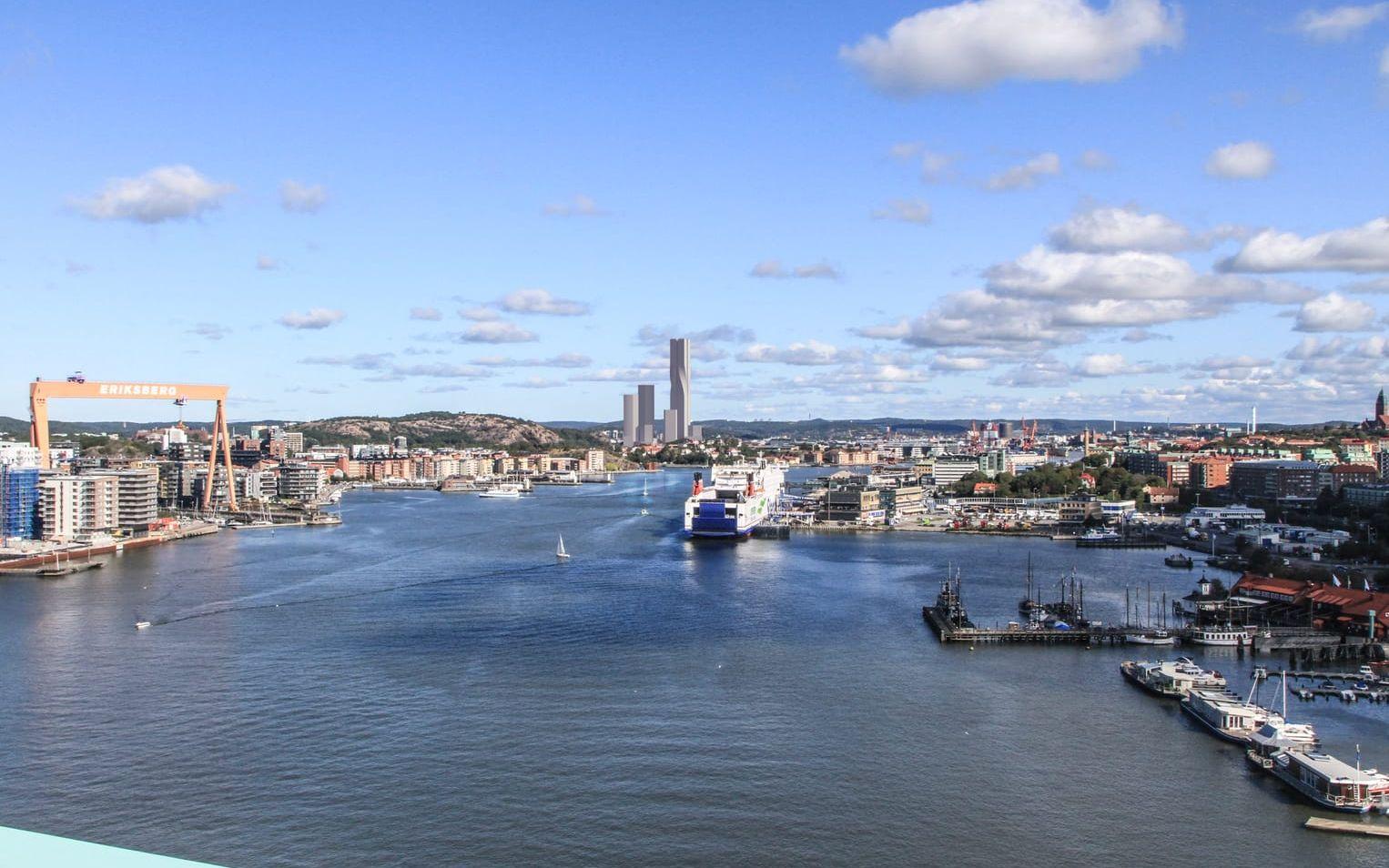 Karlatornet kommer att skymtas även från Älvsborgsbron. Fotomontage: Stadsbyggnadskontoret