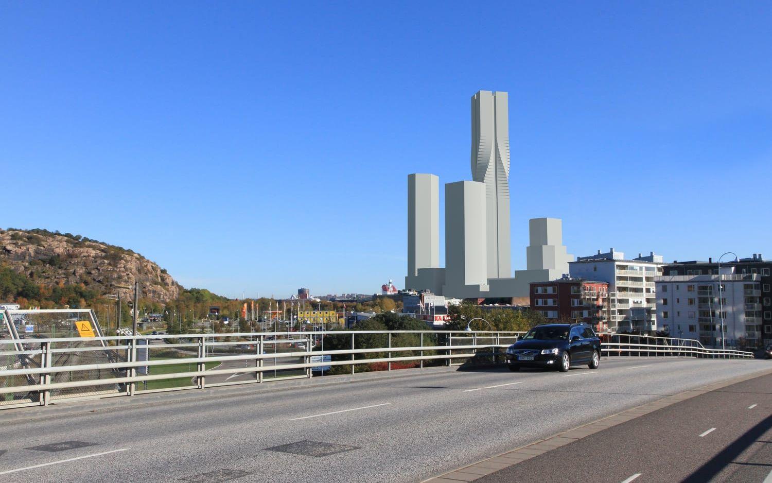 Karlatornet från Eriksbergsmotet. Fotomontage: Stadsbyggnadskontoret