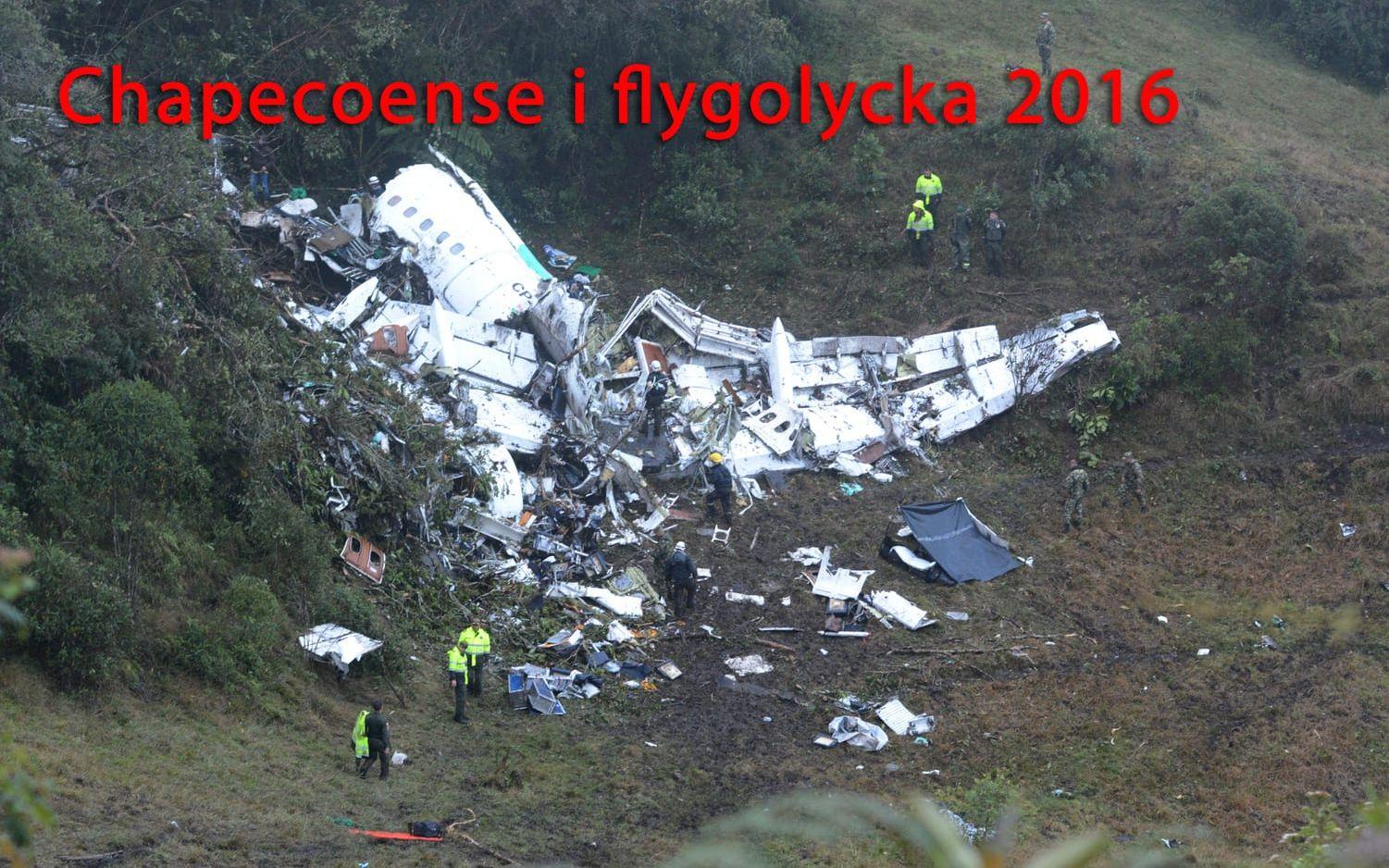 Den brasilianska fotbollsklubben Chapecoense var med om en fruktansvärd flygolycka i slutet av november i år. Foto: TT