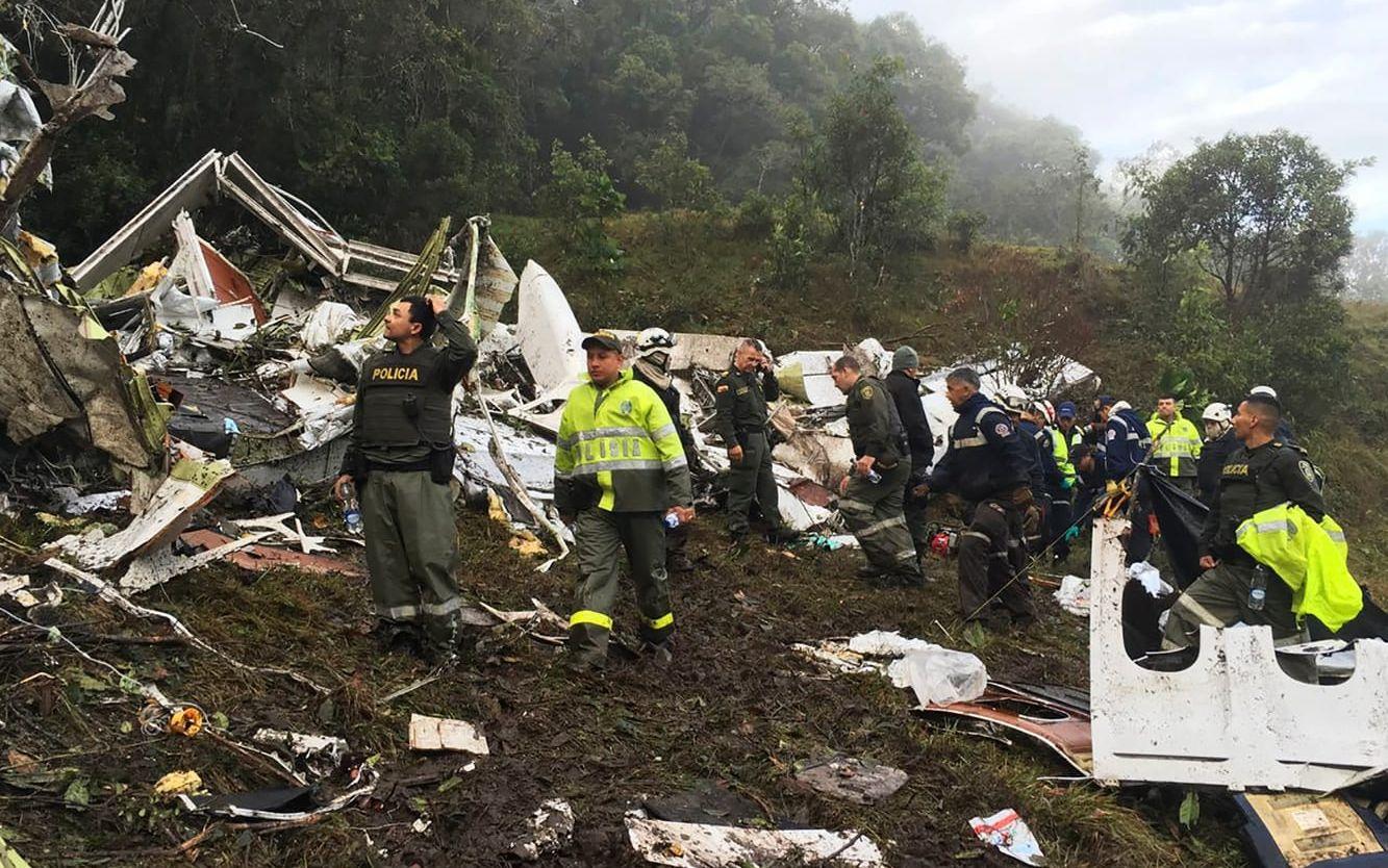 19 spelare och flera ledare och andra människor från klubben dog i flygolyckan i Colombia. Totalt omkom över 70 människor. Foto: TT