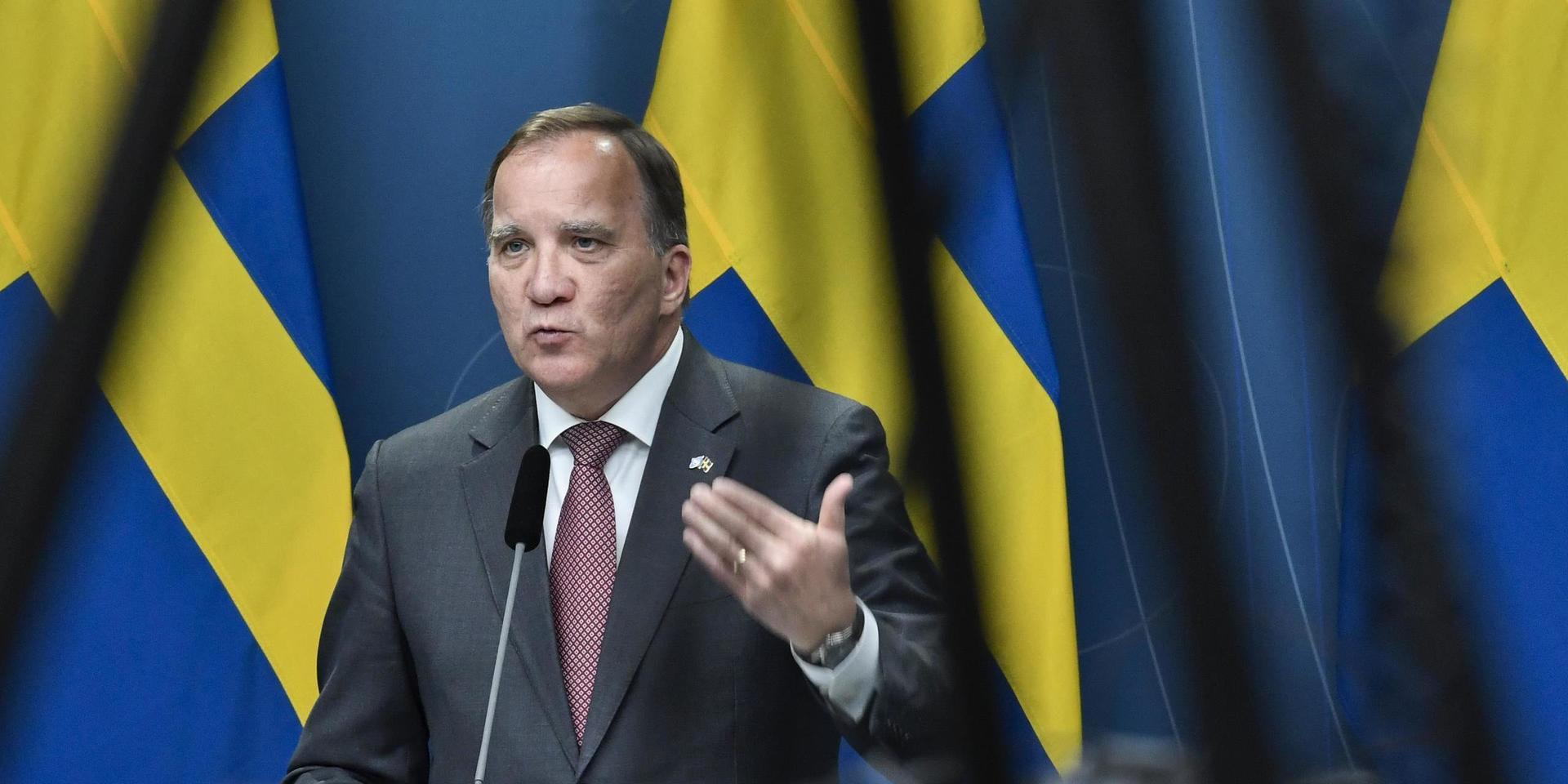 Statsminister Stefan Löfven under torsdagens pressträff på Rosenbad i Stockholm efter beskedet om att Sverigedemokraterna har begärt omröstning om misstroendeförklaring.