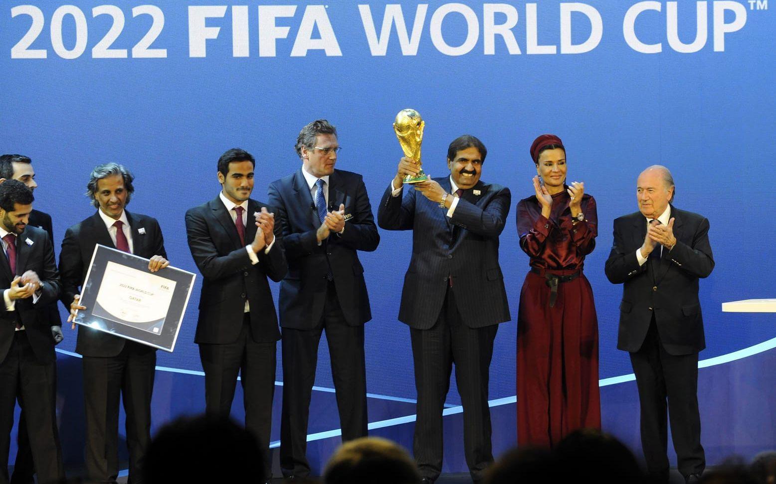 Under en Fifa-cermoni 2010 offentliggjordes det att Qatar skulle arrangera VM 2022. Bild: Bildbyrån.