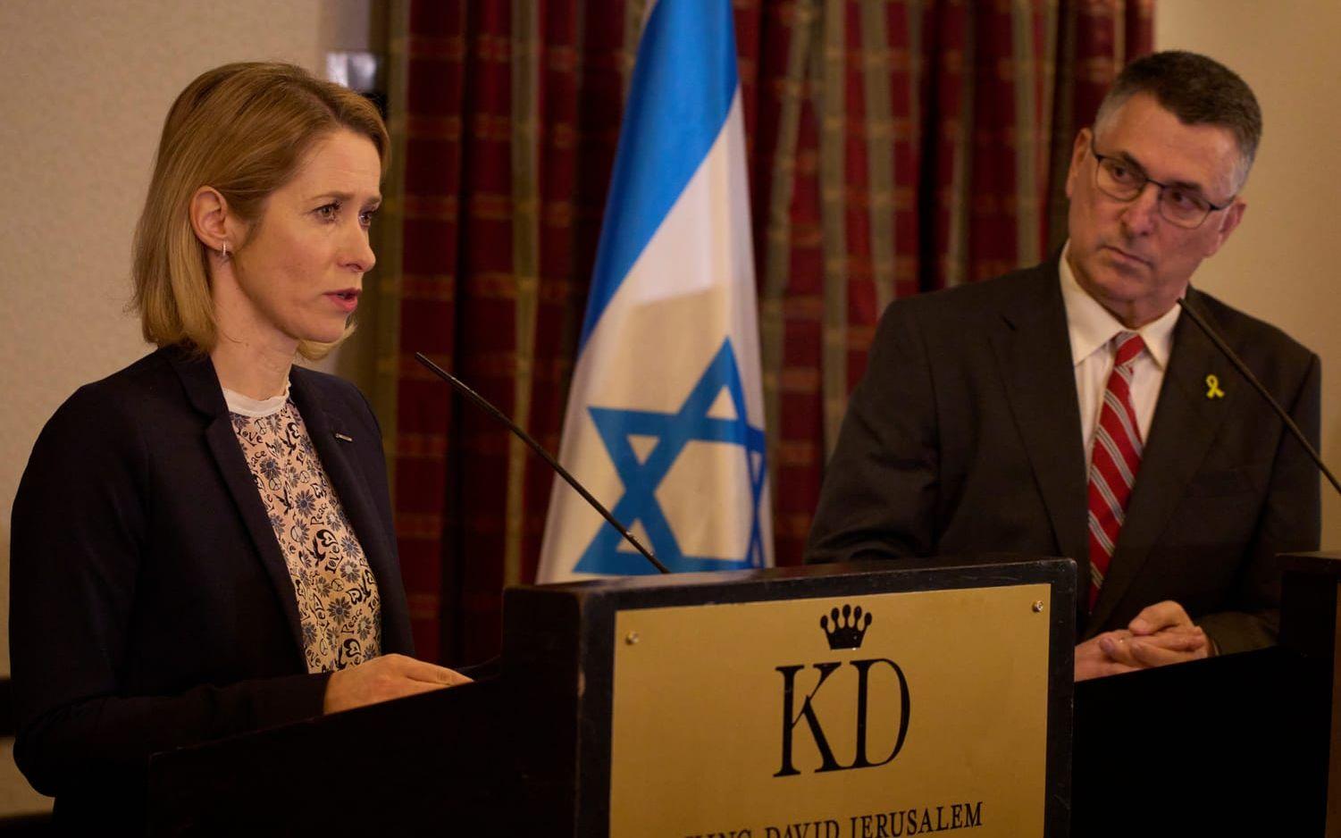 EU:s utrikeschef Kaja Kallas på presskonferens med Israels utrikesminister Gideon Saar.