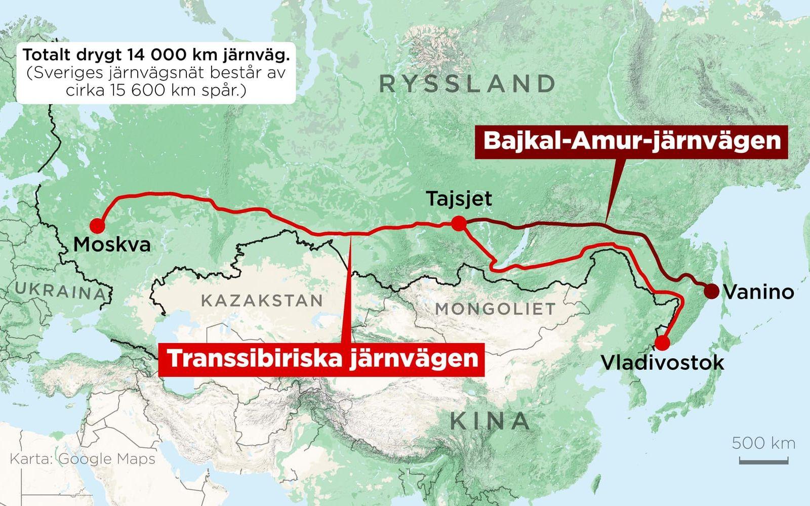 Transsibiriska järnvägen och Bajkal-Amur-järnvägen består tillsammans av drygt 14 000 kilometer järnvägsspår.