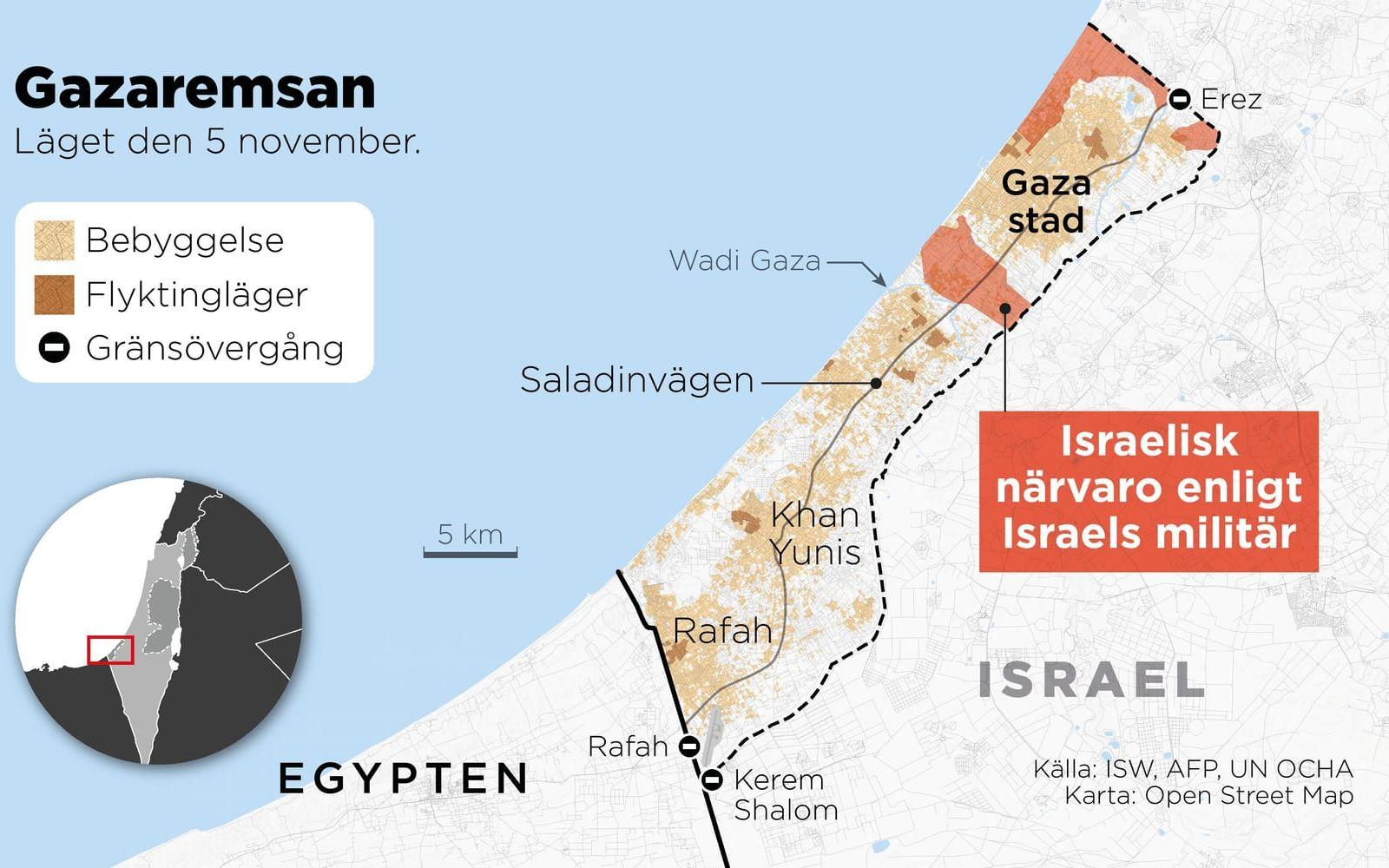 Kartan visar den omringning av Gaza stad som den israeliska militären påstår sig ha genomfört.