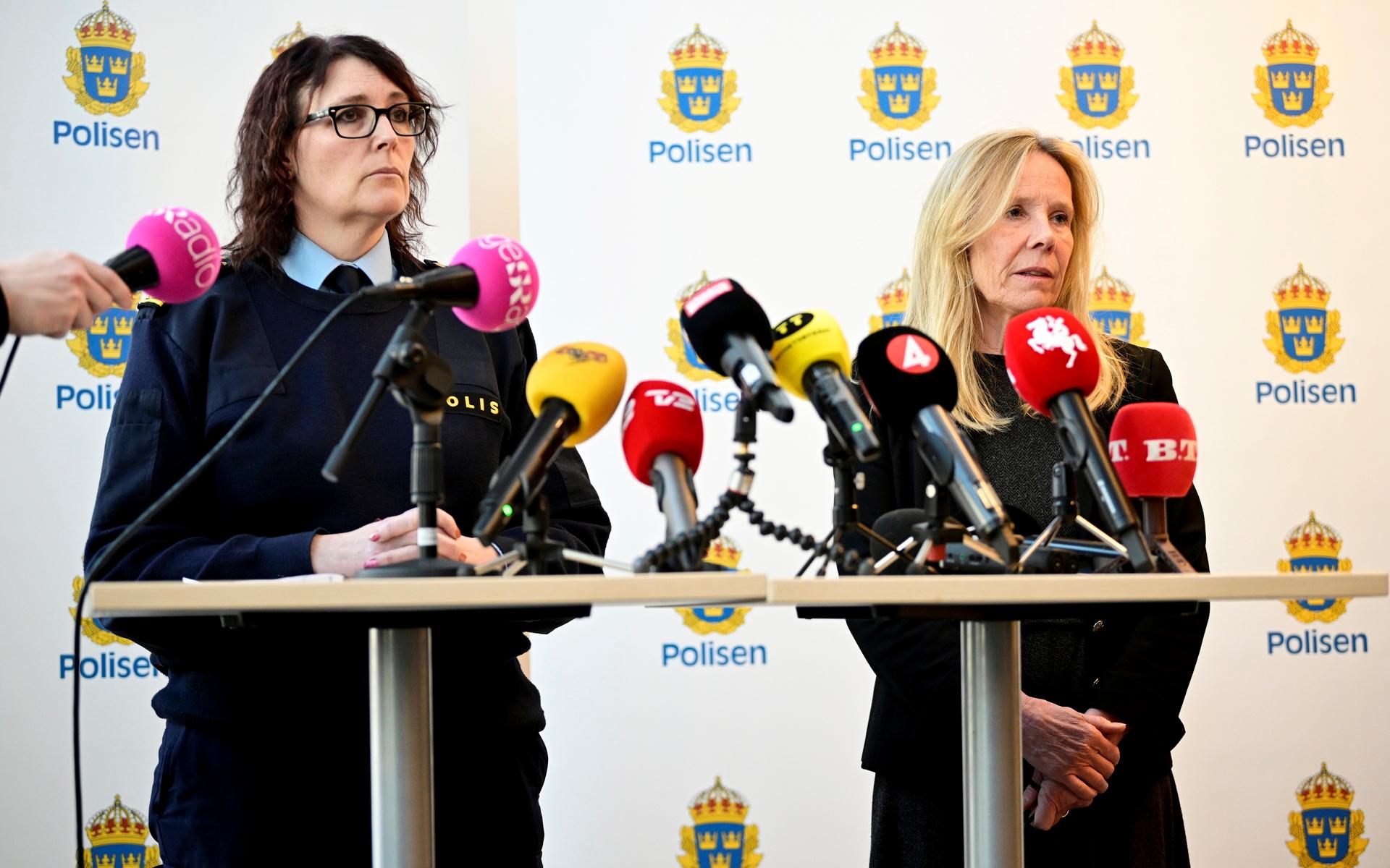 Petra Stenkula, polismästare i Malmö, och Annelie Schwartz, utbildningsdirektör, höll en pressträff dagen efter dådet, där två kvinnor dödades på Malmö Latinskola.